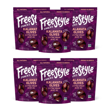 Freestyle Snacks Kalamata Olive Snack Packs, Marinated in Extra Virgin Olive Oil, 4oz (6 Pack) - All Natural, Non-GMO, Paleo, Keto