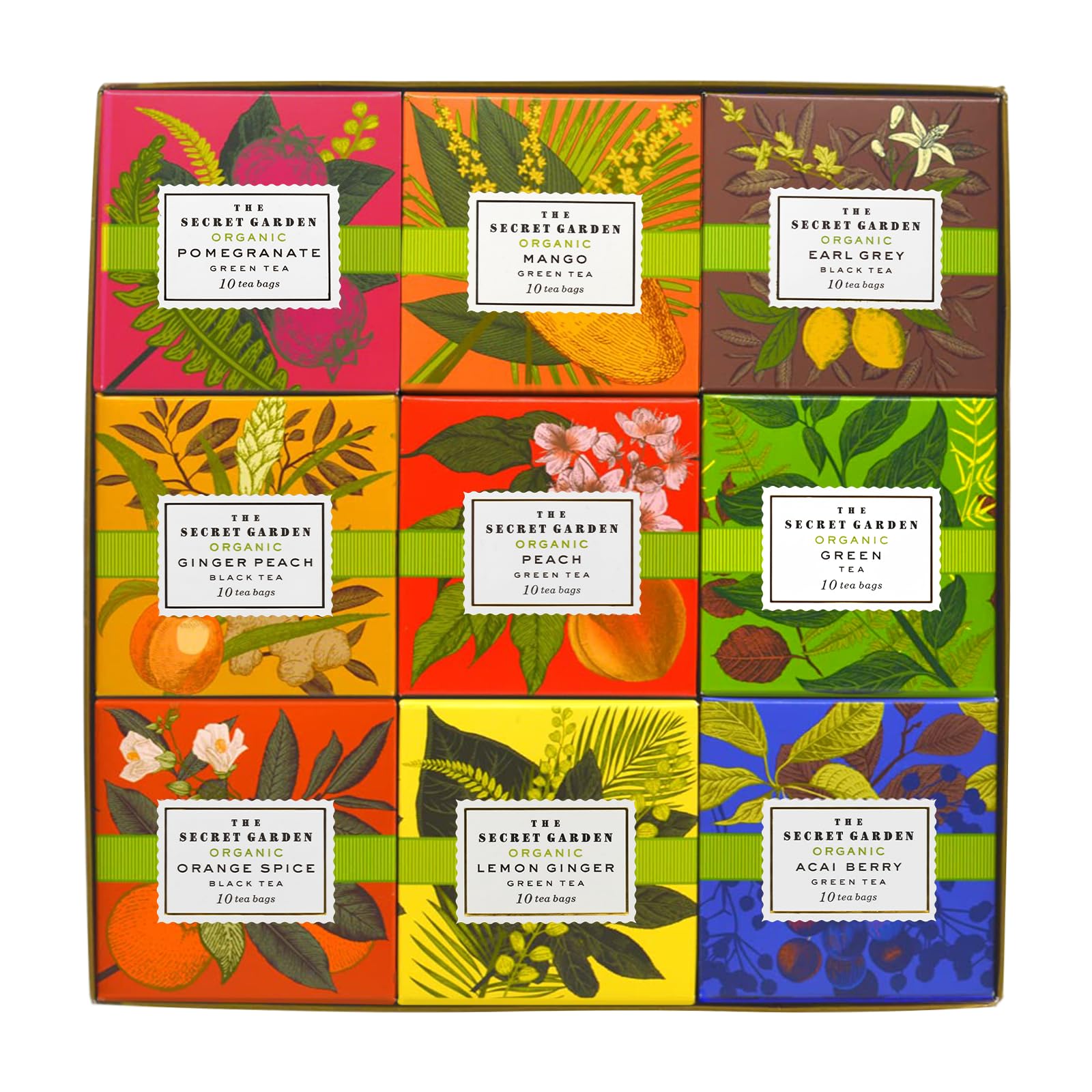 Life Plus Style Gourmet The Secret Garden 90 Tea Bags Tea Gift Set 9 Flavors Tea Set Organic Peach Pomegranate Mango Lemon Ginge