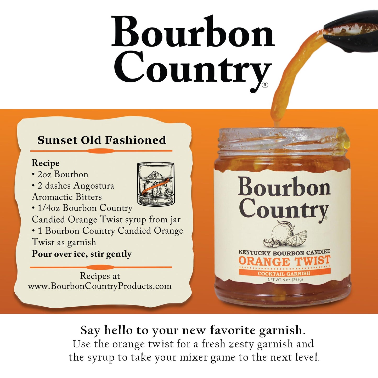 Bourbon Country Candied Orange Twist Cocktail Garnish, 9 oz - Ideal for Old Fashioned, Martini, Mojito, Baking, Desserts, Orange