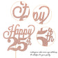 YCTHUNFISH Happy 25th Cake Topper, Black Glitter Number 25, Rose Gold, Bamboo Decorations for 25th Birthday Wedding Anniversary Party Supplies
