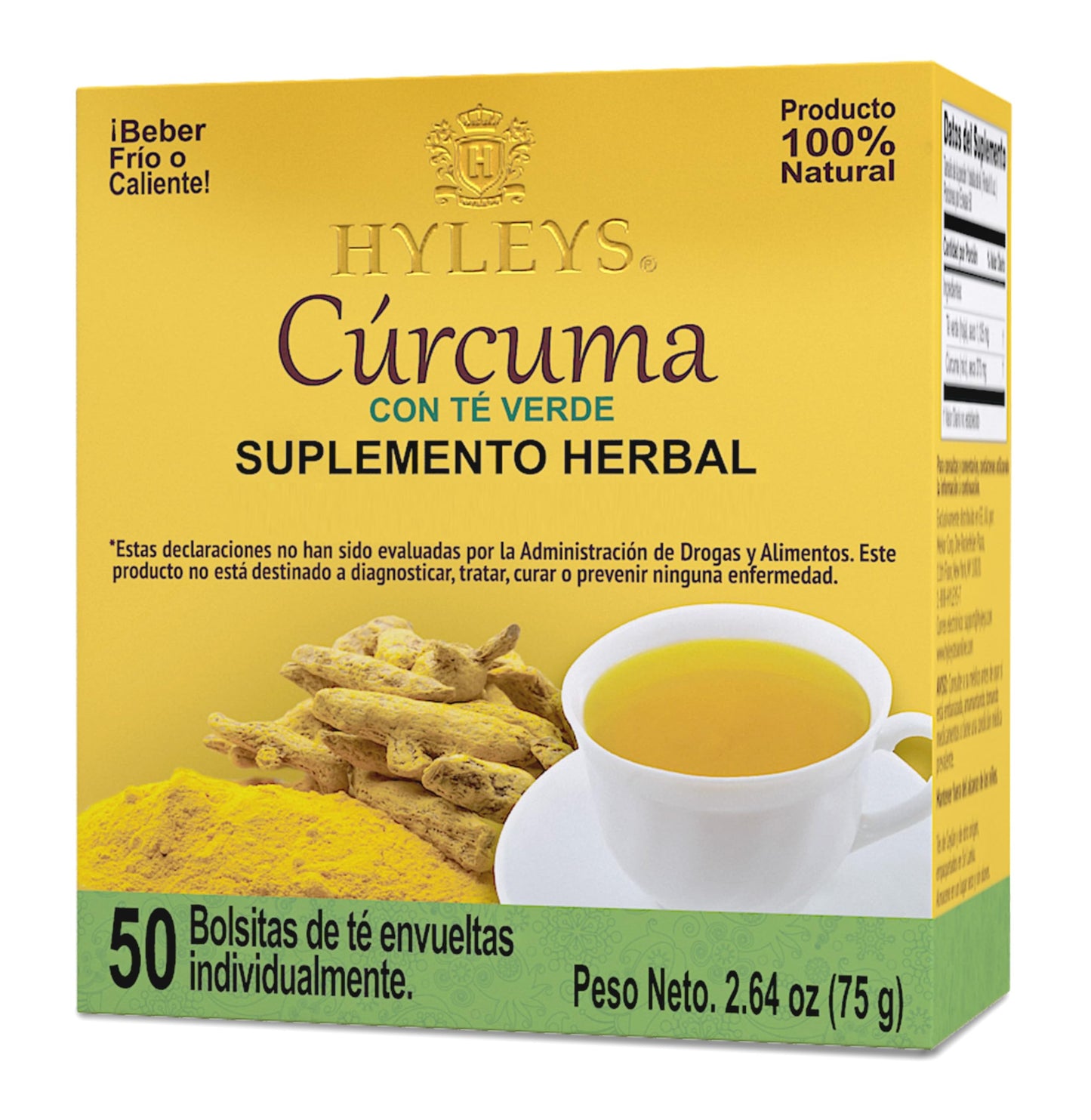 Hyleys Turmeric & Green Tea - Natural Antioxidant Herbal Tea - 50 Tea Bags