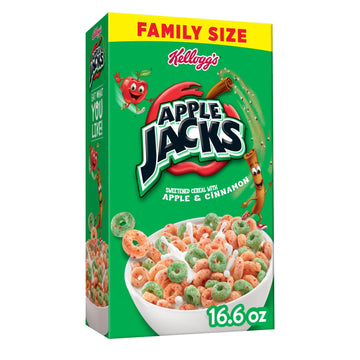 Kelloggs Apple Jacks Breakfast Cereal, Kids Cereal, Family Breakfast, Family Size, Original, 16.6oz Box (1 Box)