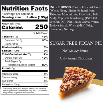 Andy Anand Sugar Free Pecan Pie - Enjoy The Amazing Taste Of A Classic Pecan Pie Without The Sugar! Perfect For Guilt-Free Celeb