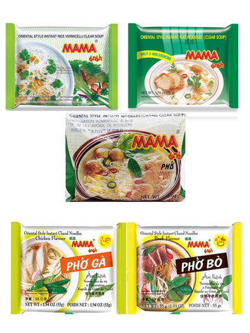 Mama Oriental Style Instant Noodles Mix Flavor Bundle Package Total 30 Packs (10 Flavor Mix, Shrimp Tom Yum Flavor, Shrimp Cream