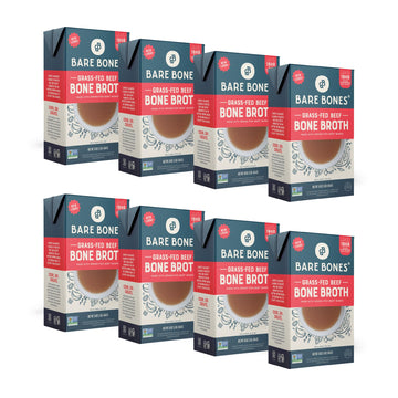 Bare Bones Beef Bone Broth, Grass-Fed, Non-GMO, Gluten & Dairy-Free, 16oz Carton, 8 Pack