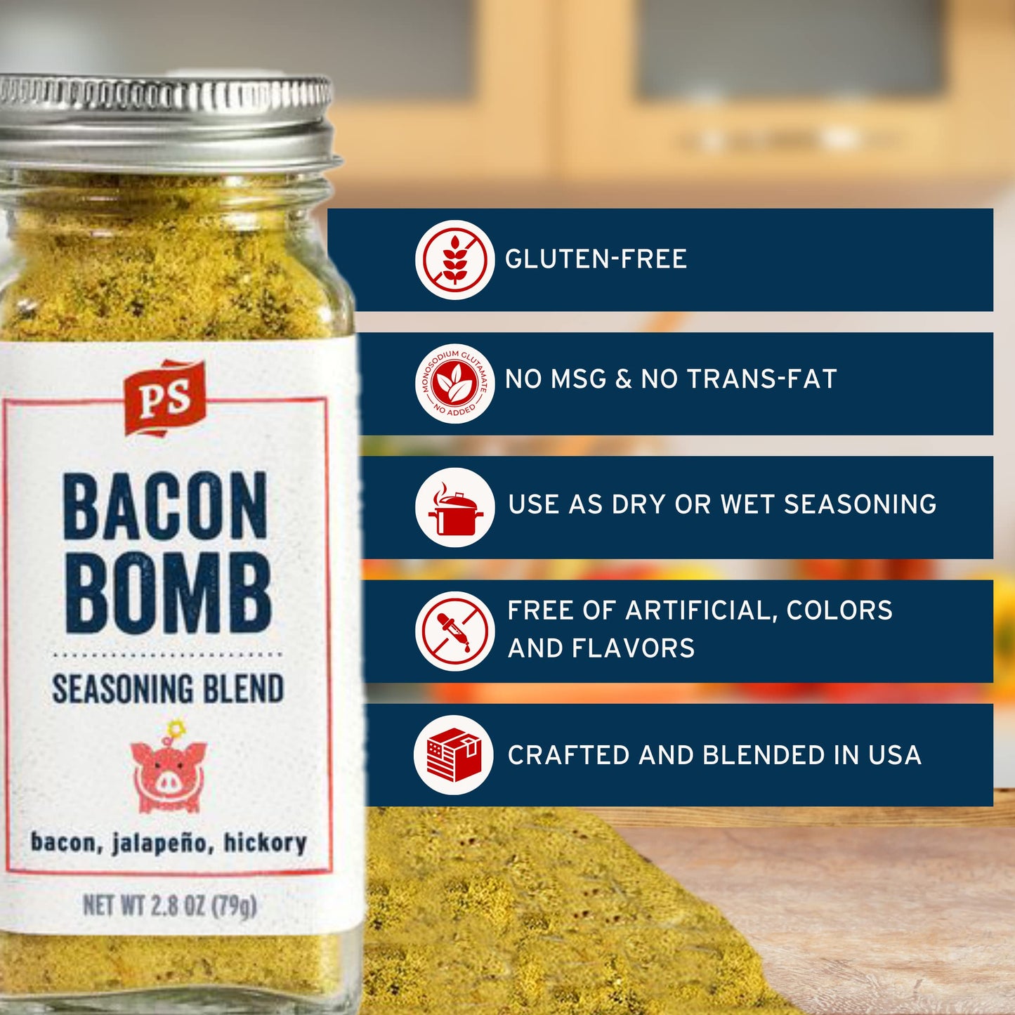 PS Seasoning Bacon   - Jalapeno Hickory Bacon Seasoning Powder - 2.8 oz - All-Purpose BBQ Dry Rub for Meats and Snacks