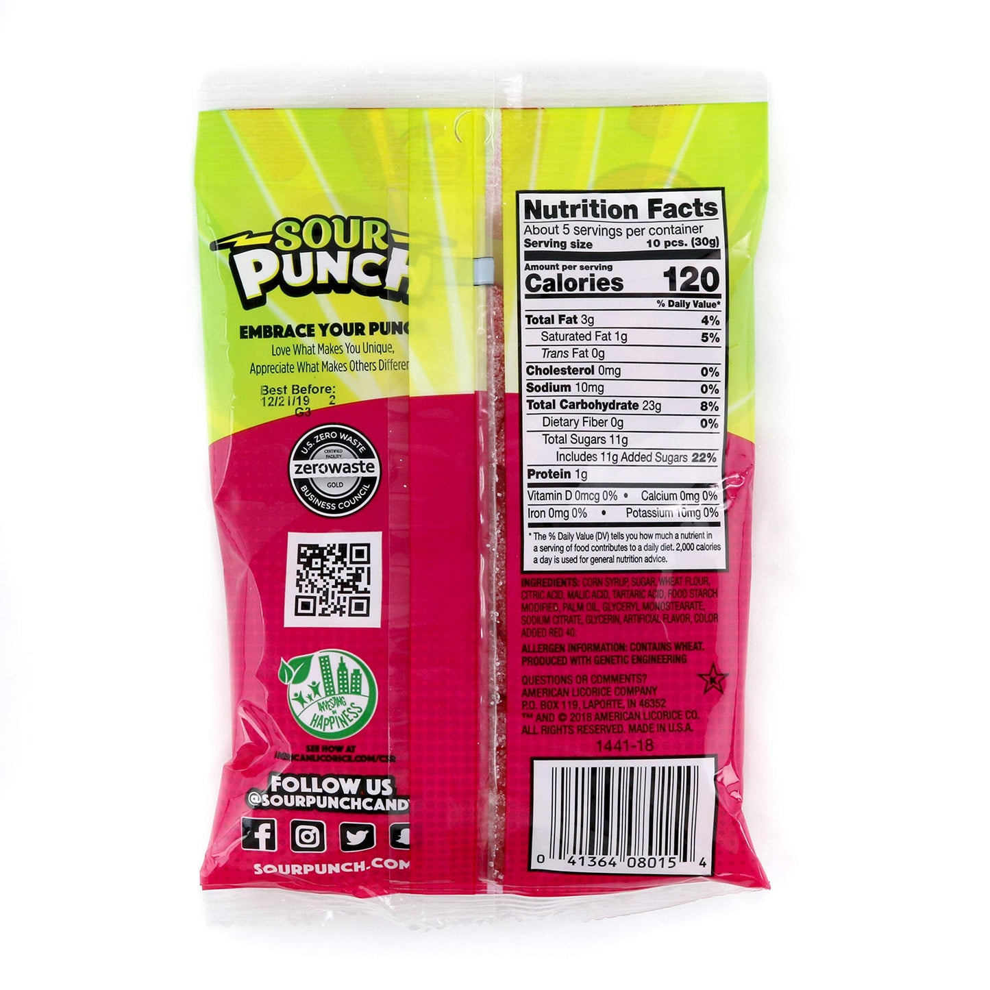 Sour Punch Bites, Sweet Strawberry Fruit Flavor,Soft & Chewy Candy, 5 Ounce Bag, Pack Of 12