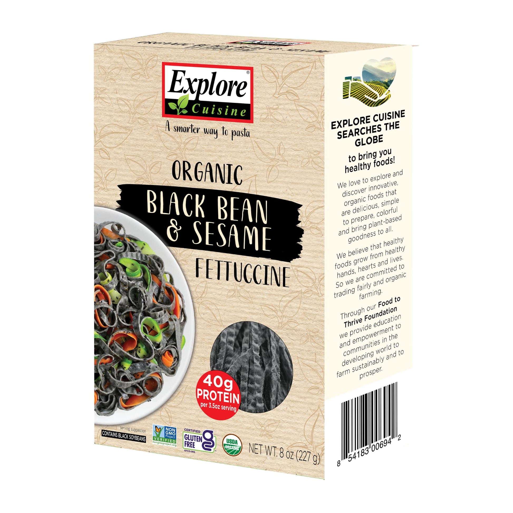 Explore Cuisine Organic Black Bean & Sesame Fettuccine (6 Pack) - 8 Oz - High Protein, Gluten Free Pasta - Usda Certified Organi