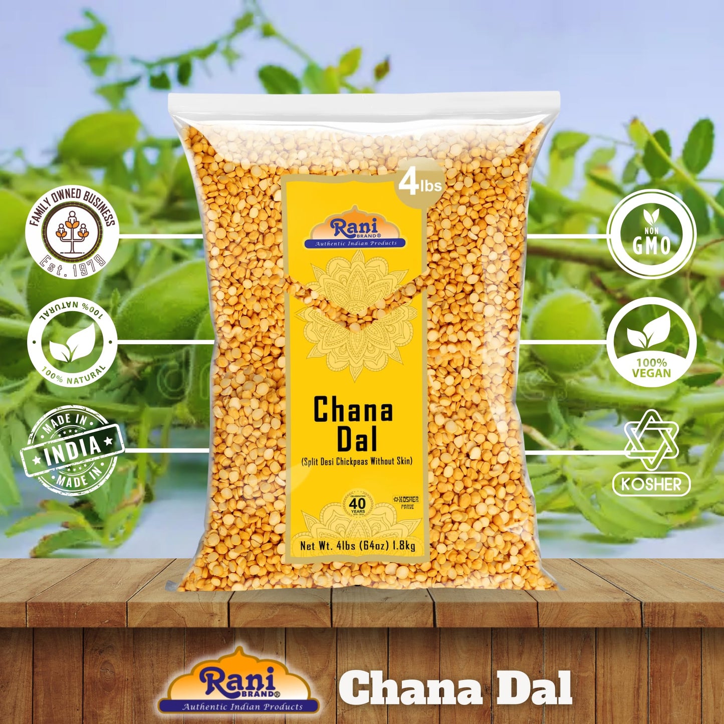 Rani Chana Dal (Split Desi Chickpeas Without Skin) 64Oz (4Lbs) 1.81Kg Bulk ~ All Natural | Gluten Friendly | Non-Gmo | Kosher | Vegan | Indian Origin