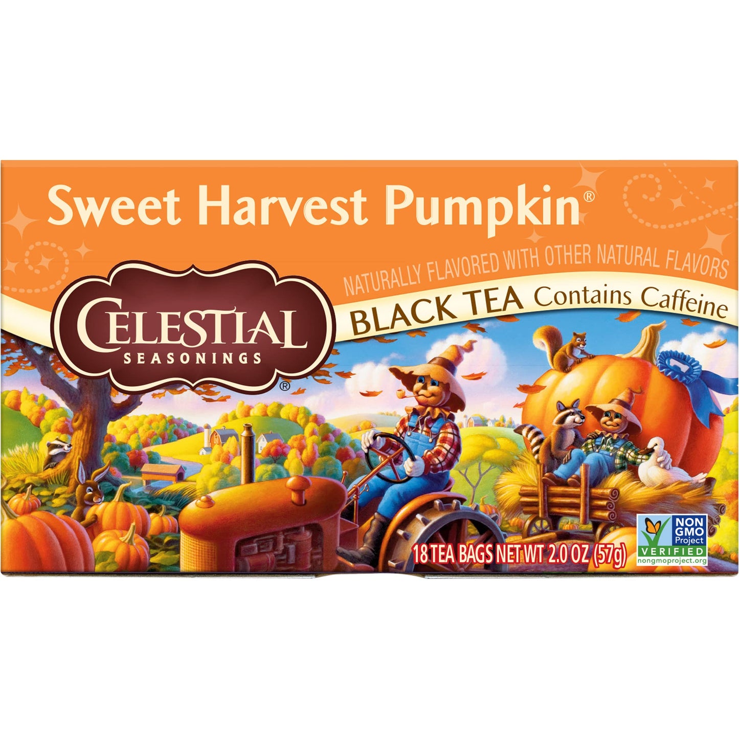 Celestial Seasonings Black Tea, Sweet Harvest Pumpkin, Contains Caffeine, 18 Count (Pack of 6)