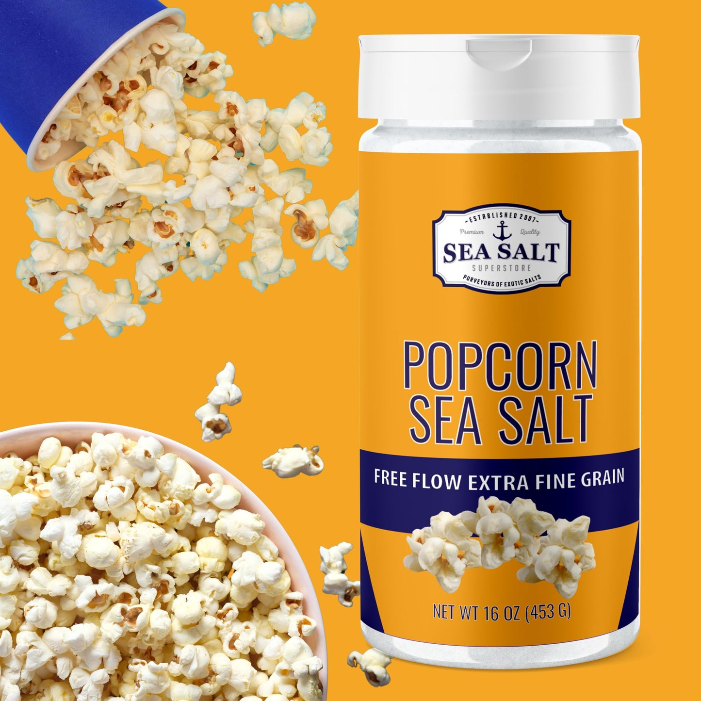 Sea Salt Superstore Popcorn Salt Seasoning - Sea Salt, 16 oz Shaker