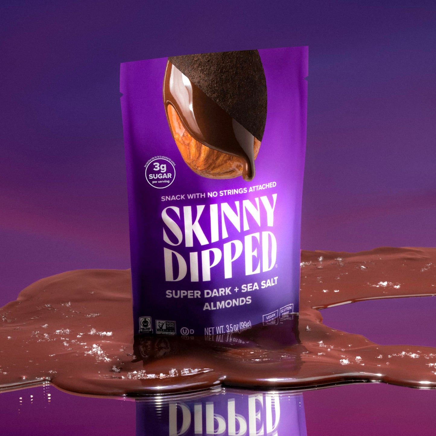 SkinnyDipped Super Dark Chocolate + Sea Salt Almonds, Vegan, Healthy Snack, Plant Protein, Gluten Free, 0.46 oz Mini Bags, Pack