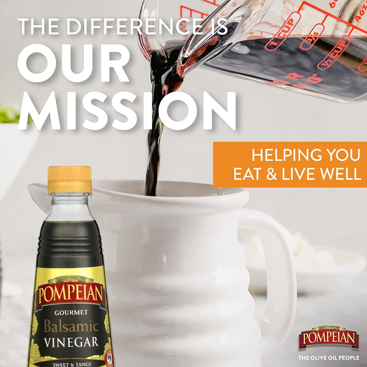 Pompeian Gourmet Balsamic Vinegar, Perfect For Salad Dressings, Sauces, Seafood & Meat Dishes, Naturally Gluten Free, 16 Fl. Oz.