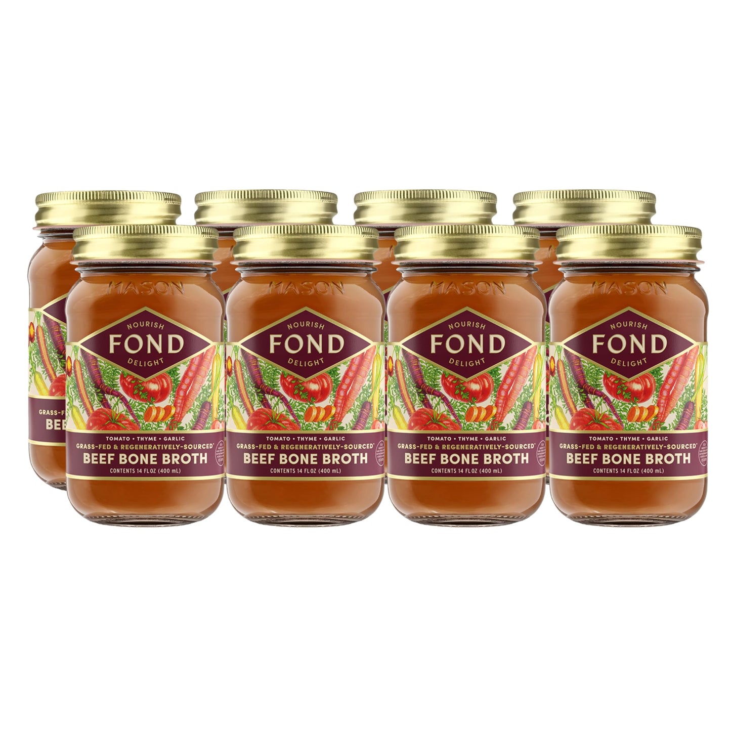 Fond Regenerative Grass Fed Beef Bone Broth Infused With Organic Tomato & Thyme – Slow-Simmered Beef Broth For Rich And Nourishing Flavor, Nutrient-Dense, Artisan Quality – 14 Oz (8-Pack)