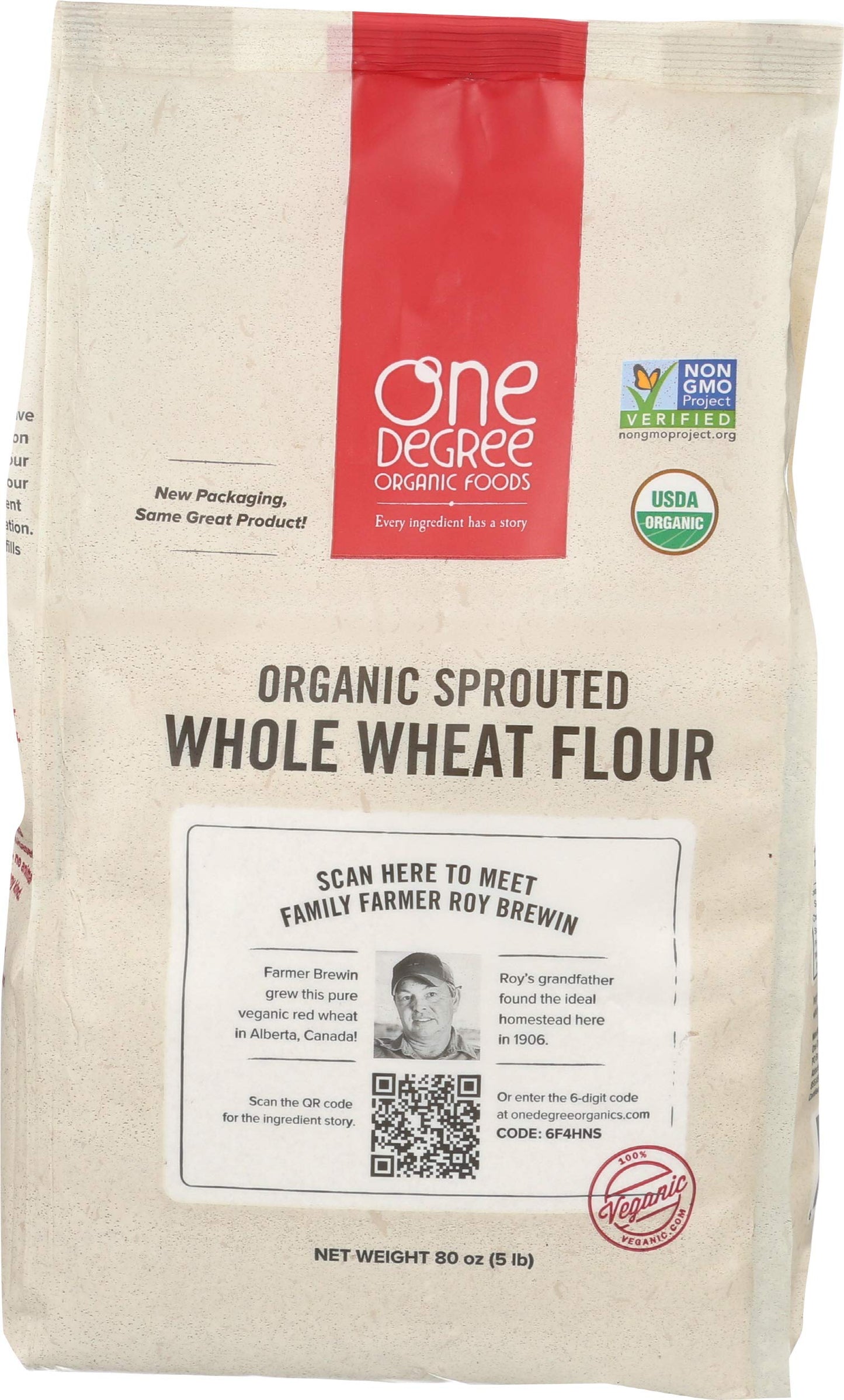 One Degree Organic Foods Sprouted Whole Wheat Flour, Certified Non-GMO & Vegan Flour for Baking, Plant Based & Organic Bread Flo