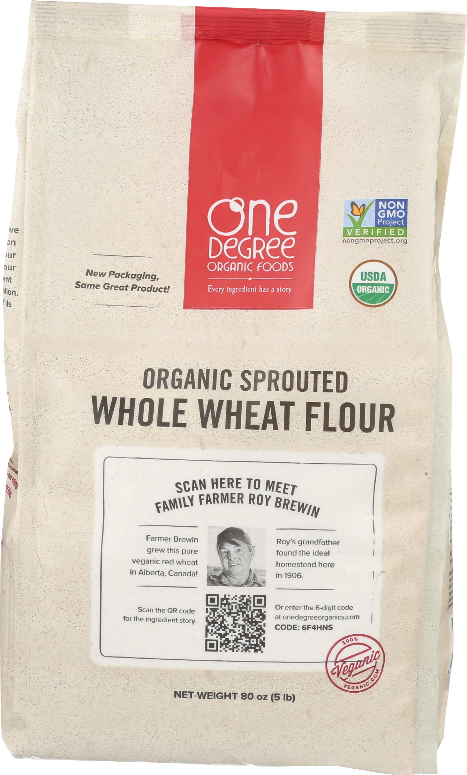 One Degree Organic Foods Sprouted Whole Wheat Flour, Certified Non-GMO & Vegan Flour for Baking, Plant Based & Organic Bread Flo