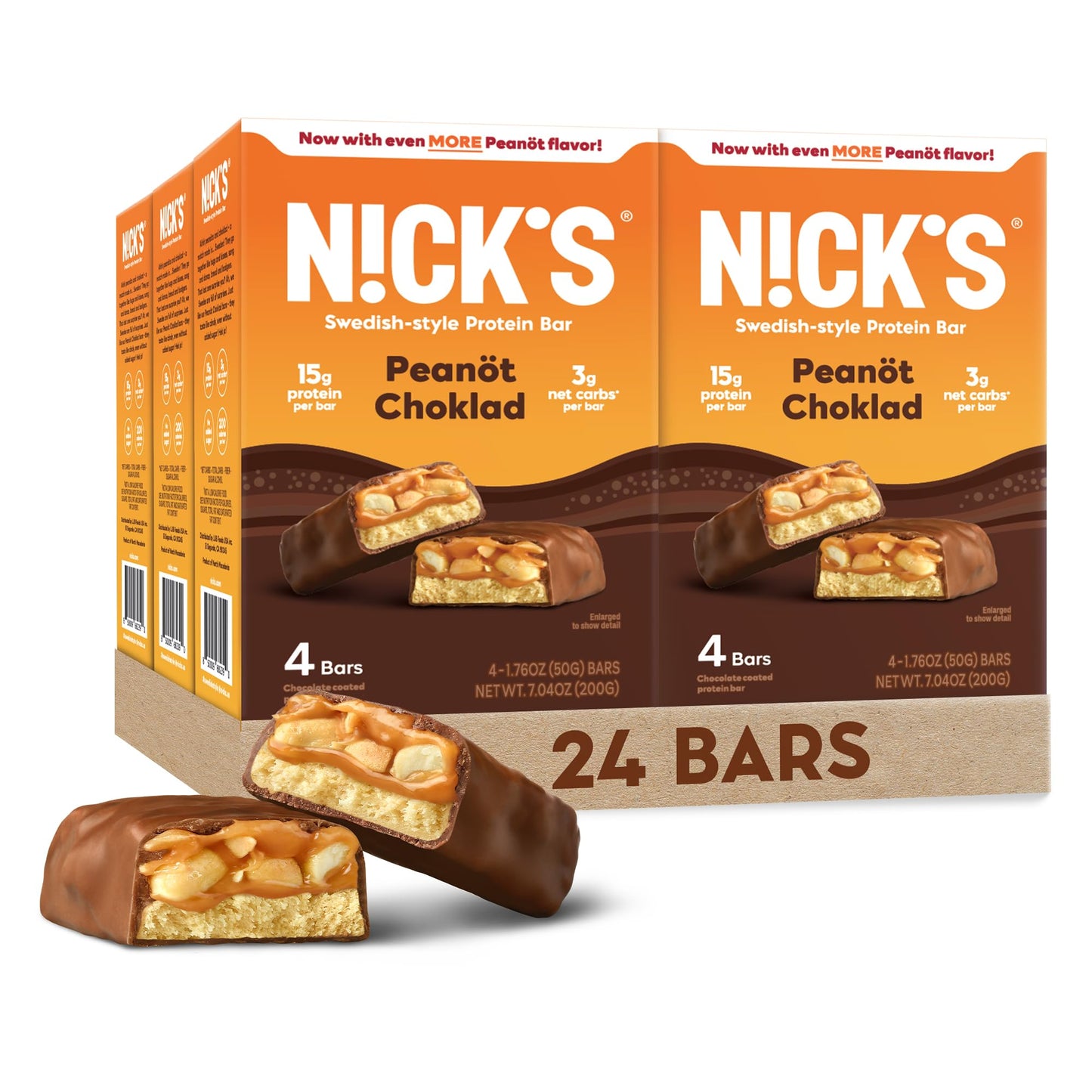 Nicks Swedish-Style Snack Bar, Keto Protein Bar, 24 count, 15g Protein, Low Carb, Low Sugar, Meal Replacement Bar, Keto-Friendl