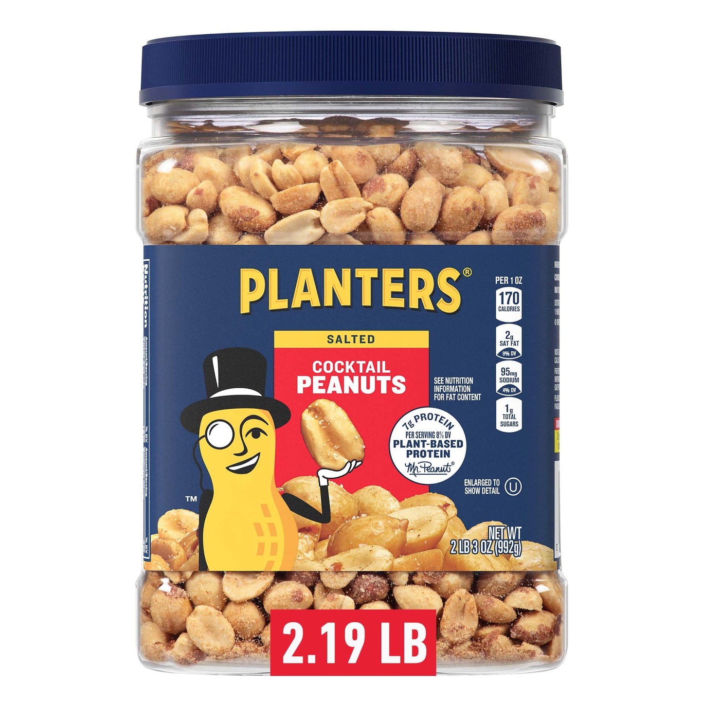 PLANTERS Salted Peanuts, Roasted in Peanut Oil, 35 Ounce Jar, Kosher, Plant-Based Protein Snack