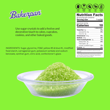 Bakerpan Sugar Sprinkles For Baking - 7 Ounce Lime Green Decorating Sugar Crystals For Cookies, Cake Pops, Ice Cream (Made In Us