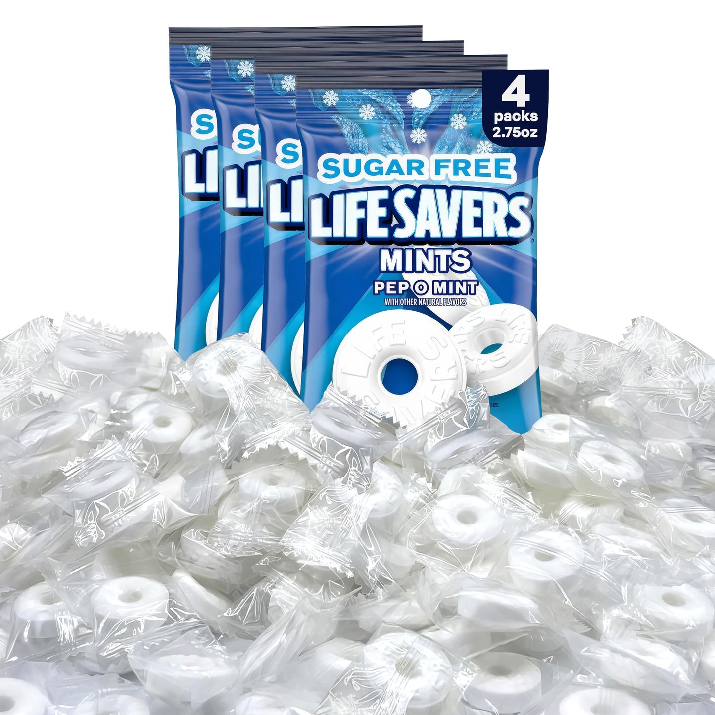 Lifesvers Pep O Mint Sugar Free 4 packs of Hard Candy of Bulk Candy Holiday Candy Peppermint LifeSaver Mints