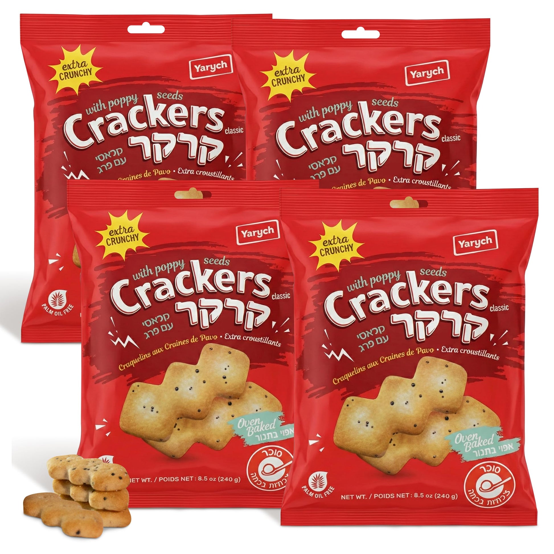 Yarych Classic Poppy Seed Crackers, Golden Crispy Snack Crackers, 8.5 oz Bags, Lightly Seasoned Crackers with Mild Nutty Flavor 