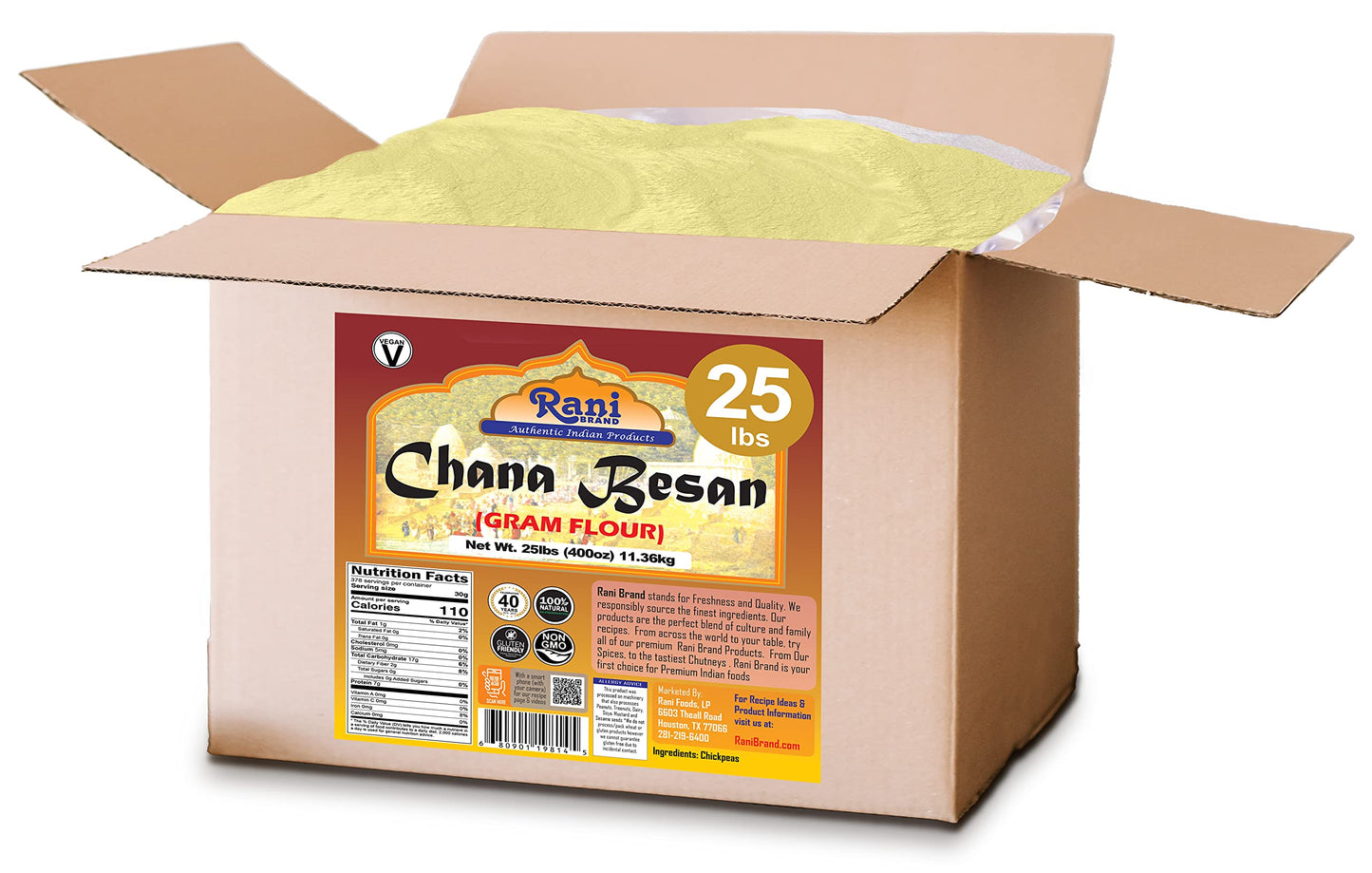 Rani Chana Besan (Chickpeas Flour, Gram) 400Oz (25Lbs) 11.36Kg Bulk Box ~ All Natural | Vegan | Gluten Friendly | Non-Gmo | Kosh