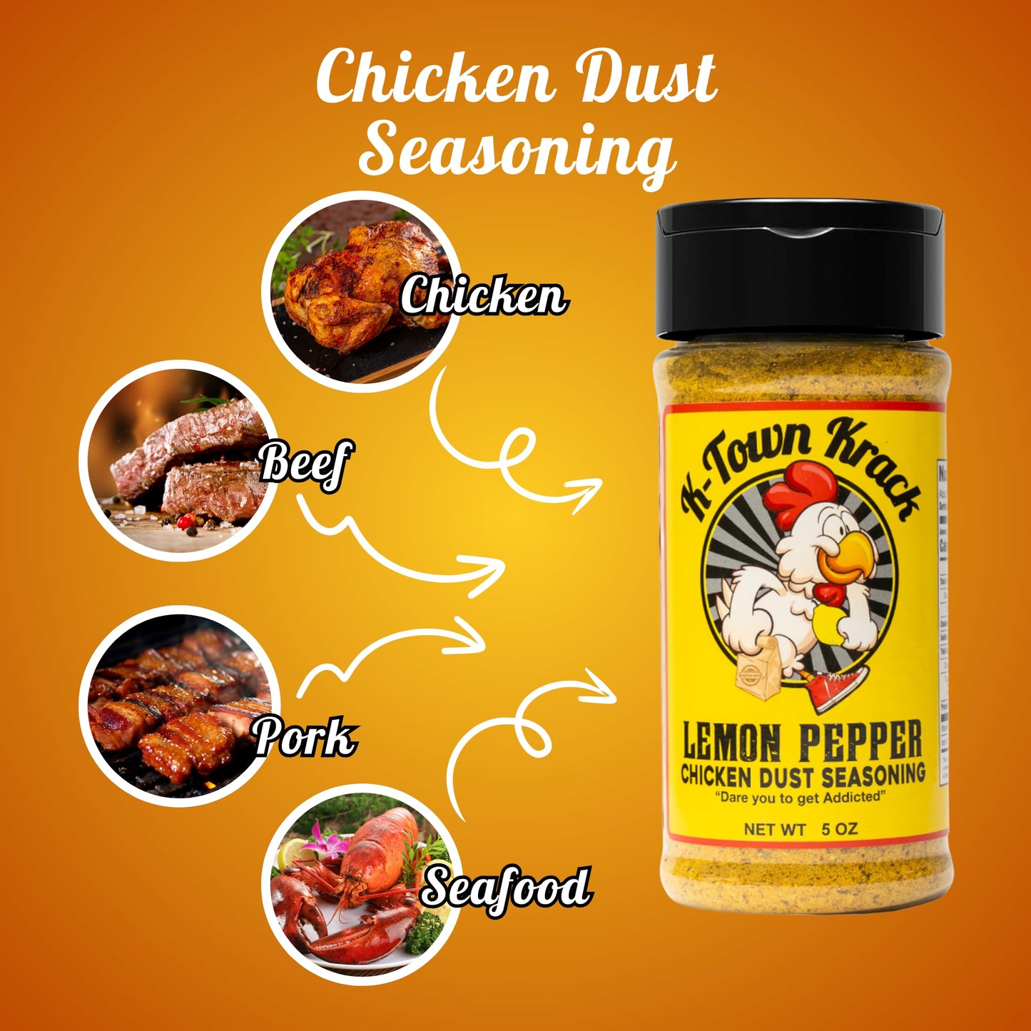 K-Town Krack- Lemon Pepper Chicken Dust Seasoning - Lemon Pepper Seasoning, Bbq Rub Seasoning For Chicken, Beef, Pork, Fish- Chi