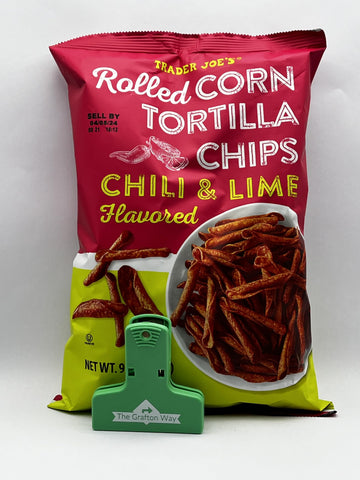 Trader Joe's Rolled Corn Tortilla Chips Chili & Lime Flavored with Grafton Way Chip Clip (1 Pack)