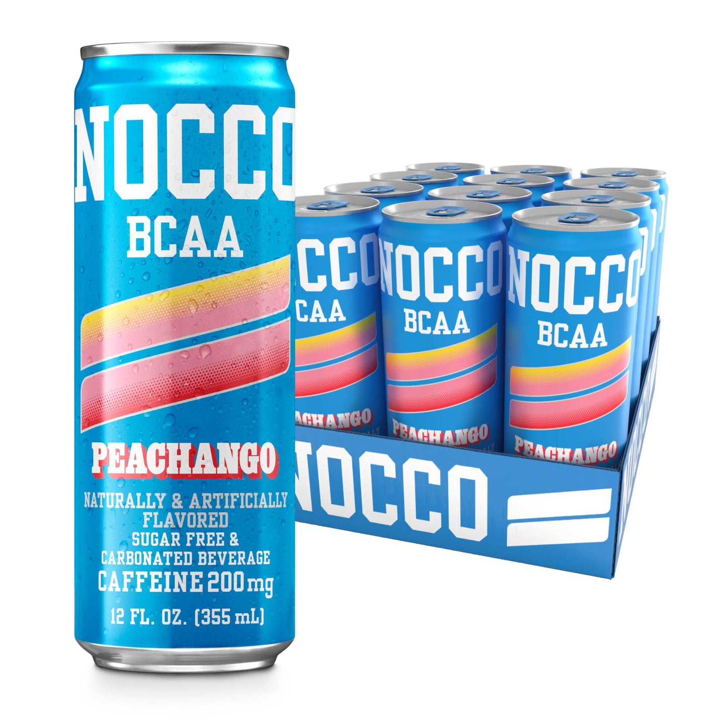 NOCCO BCAA Energy Drink - Sugar Free, Carbonated, Low Calorie - 12 Fl Oz (Pack of 12) - 200mg Caffeine, BCAAs, Vitamins B