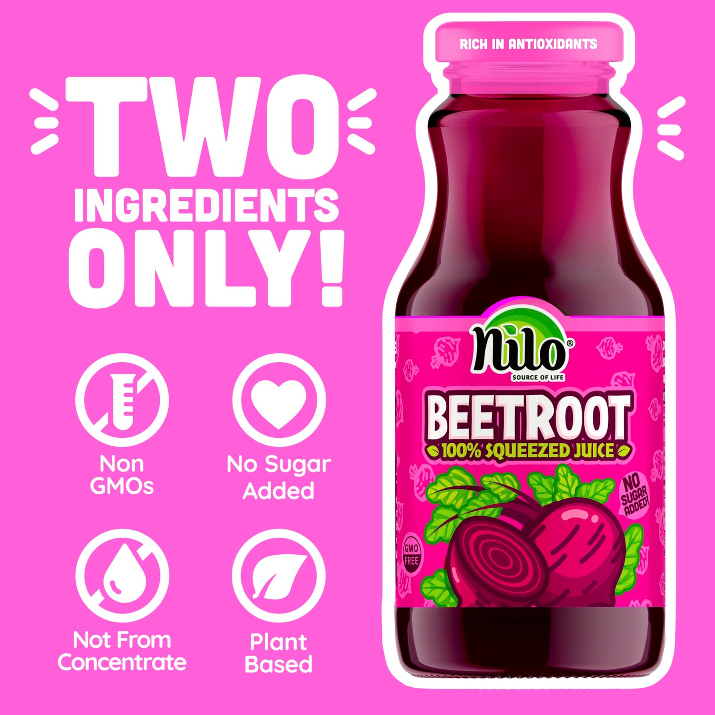 Nilo Beetroot Juice | 100% Squeezed Beetroot Remolacha | No Sugar Added | Non Gmo | Not From Concentrate | 8.45 Oz (Pack Of 12)