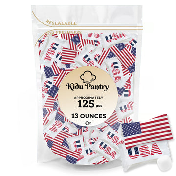 KIDU Pantry USA Buttermints - Individually Wrapped Patriotic Mints - 13 oz Resealable Bag (Approx. 125 Buttermints) - Festive Pa