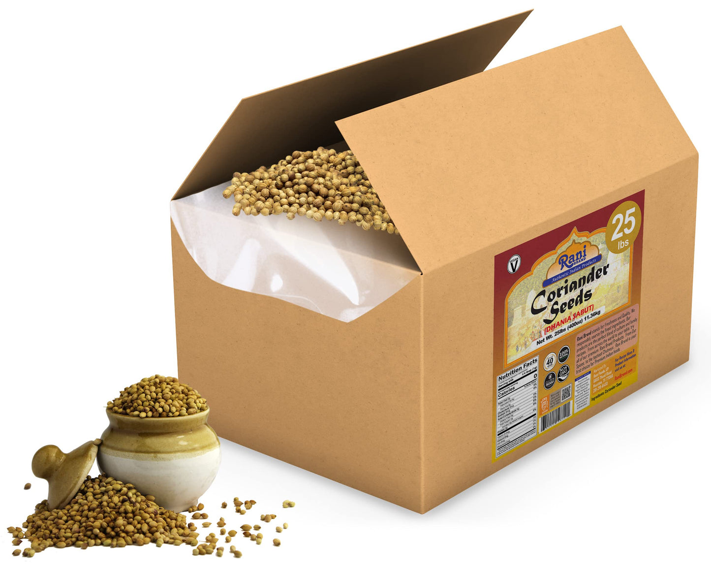 Rani Coriander (Dhania) Seeds Whole, Indian Spice 400Oz (25Lbs) 11.36Kg Bulk Box ~ All Natural | Gluten Friendly | Non-Gmo | Vegan | Indian Origin