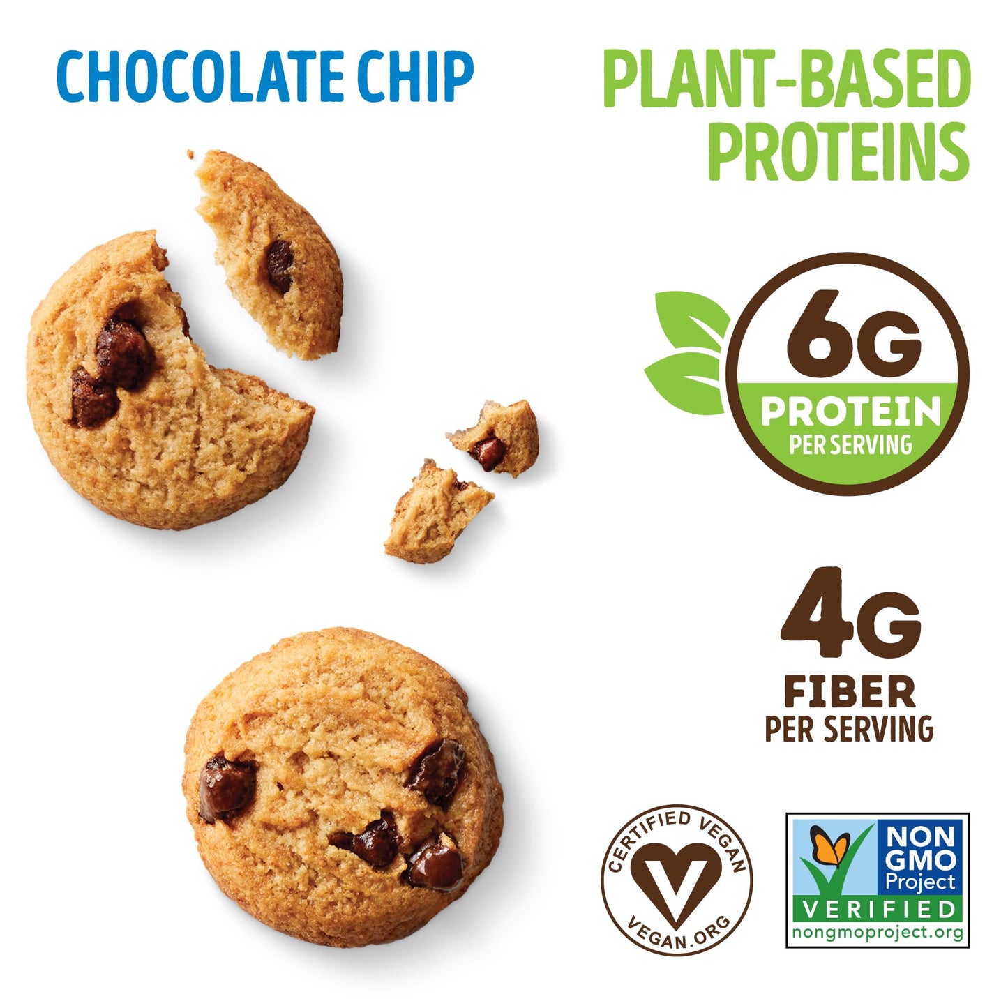 Lenny & Larry's The Complete Crunchy Cookie, Chocolate Chip, 6g Plant Protein, Vegan, Non-GMO, 4.25 Ounce Pouch (Pack of 6)