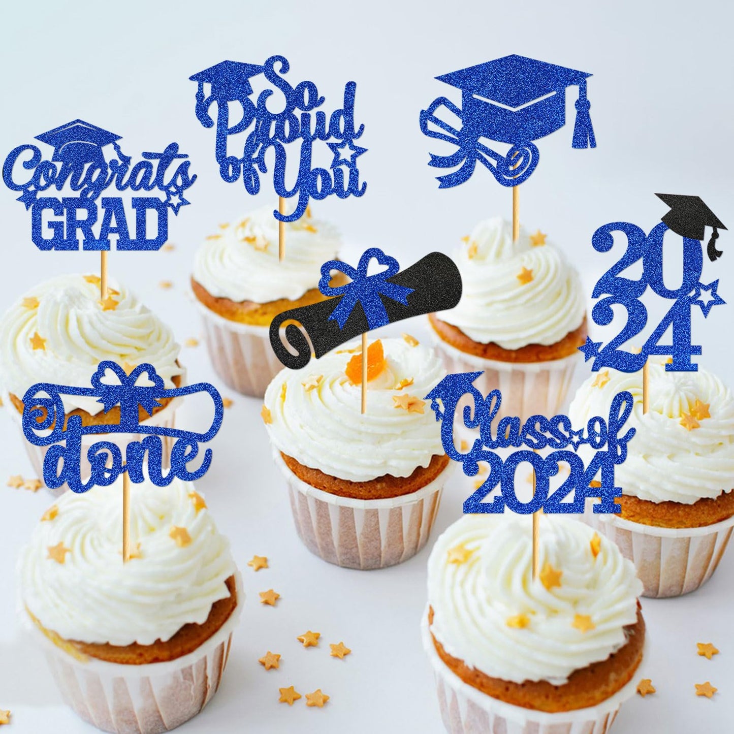 Ttdq 40Pcs Blue Graduation Cupcake Toppers 2024 Graduation Decorations Class Of 2024 Cupcake Toppers 2024 Congrats Grad Cap Cupc