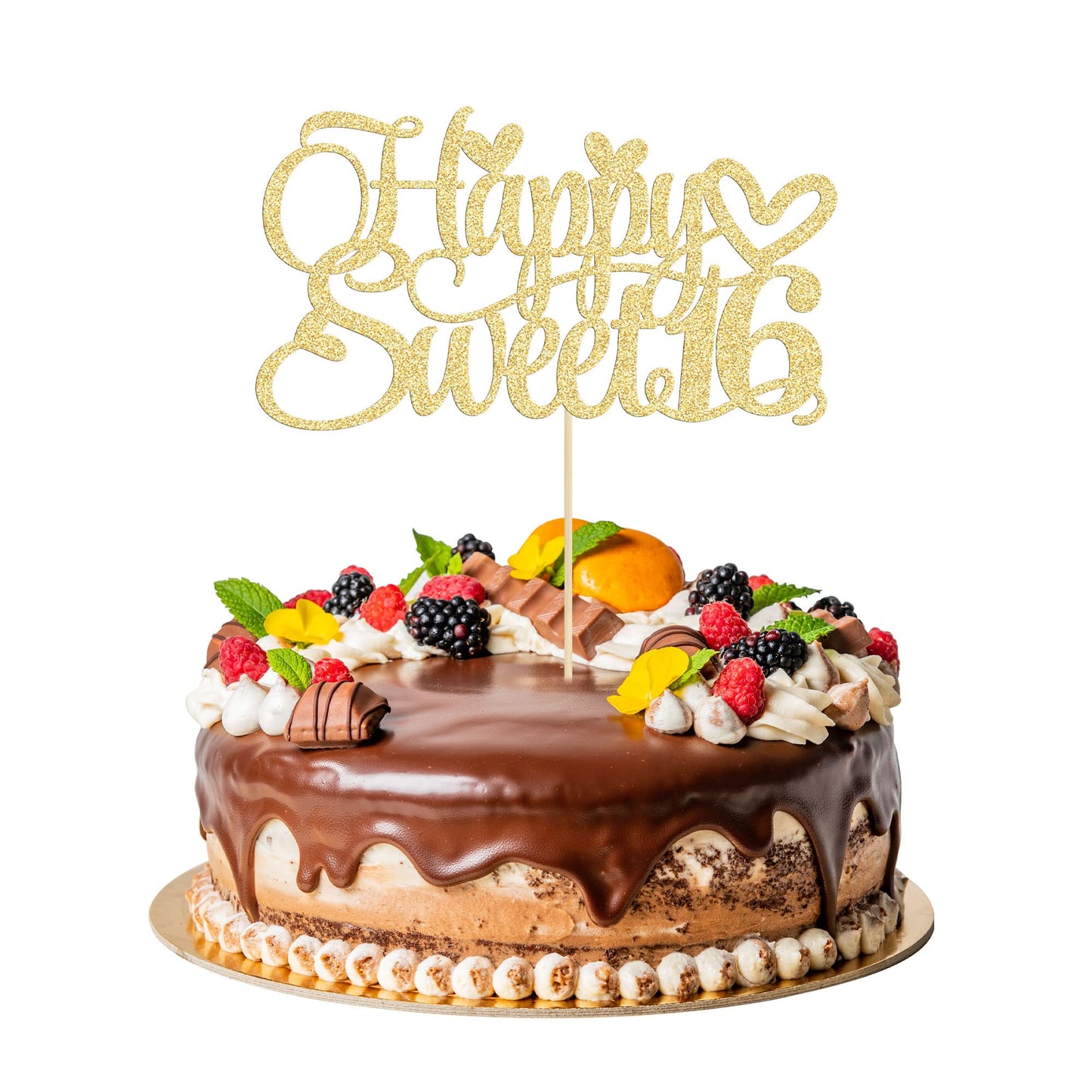 Ephlyn Happy Sweet 16 Cake Topper, Glitter 16th Birthday Cake Decoration, Gold, Paper