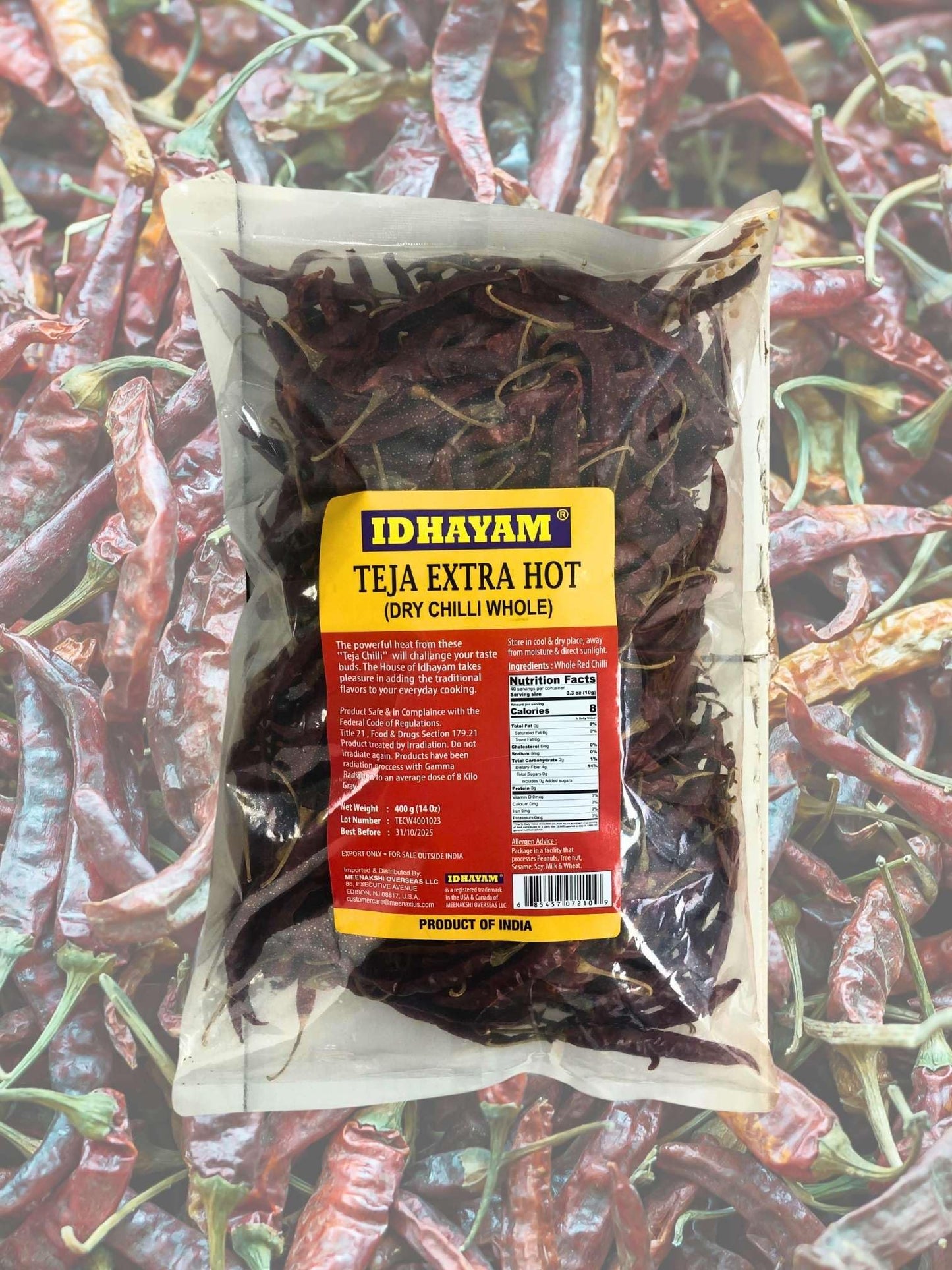 Teja Dry Chilli Whole *Extra Hot* 400G/14 Oz| Dried Chilis| Spicy Chili Peppers| Premium Dried Chilis Whole| Indian Authentic Re