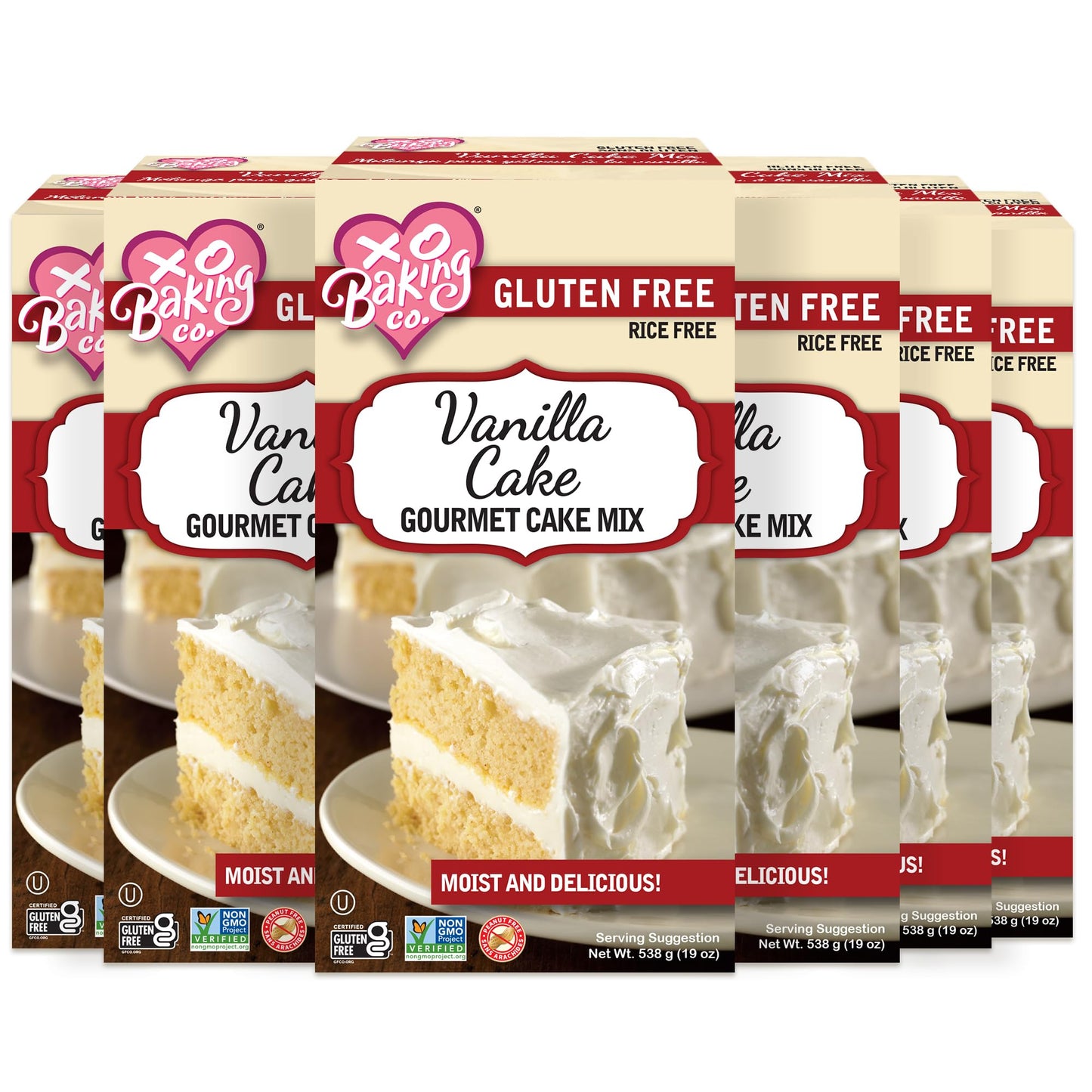 XO Baking Co. Gluten Free Vanilla Cake Mix, Non-GMO, Kosher, 19oz (Pack of 6)