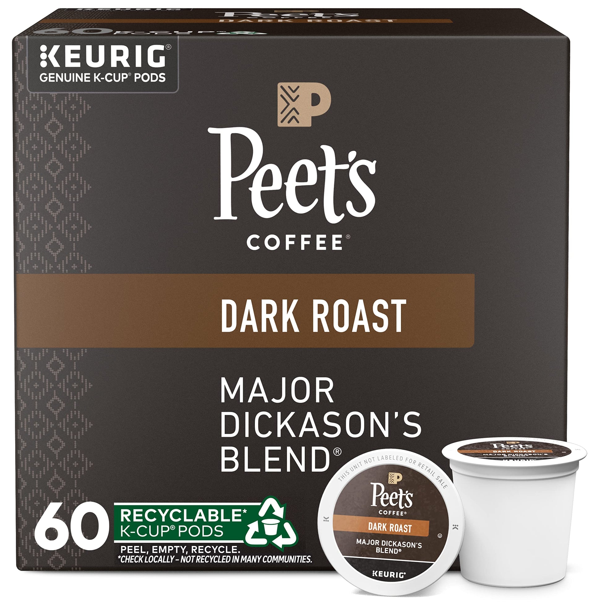 Peets Coffee Dark Roast K-Cup Pods - Major Dickasons Blend, 60 Count, Model 514897