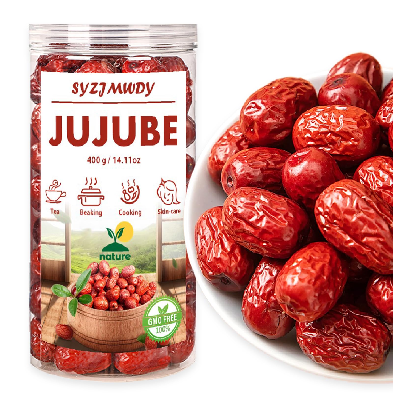 Top-Grade Jujube Date  400G/14.11Oz Sweet Chewy Dates Bulk  Large-Size Selected Red Date Pitted  Dried Jujubees Fruit For Snacking Brewing Tea Soup Baking Oatmeal.