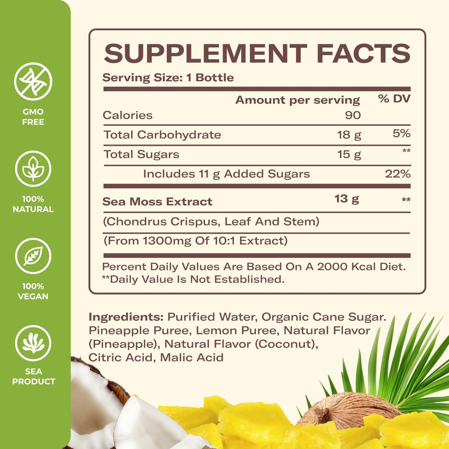 TrueSeaMoss Pina Colada Sea Moss Drink – Vegan Coconut Pineapple Infused – 4 x 12 fl oz Bottles – Tropical Hydration Made in USA