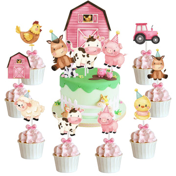 Pink Farm Animal Cake Decoration Farm Animal Cake Topper For Girls Farm Animal Theme Birthday Party Cupcake Topper Cow Cake Deco