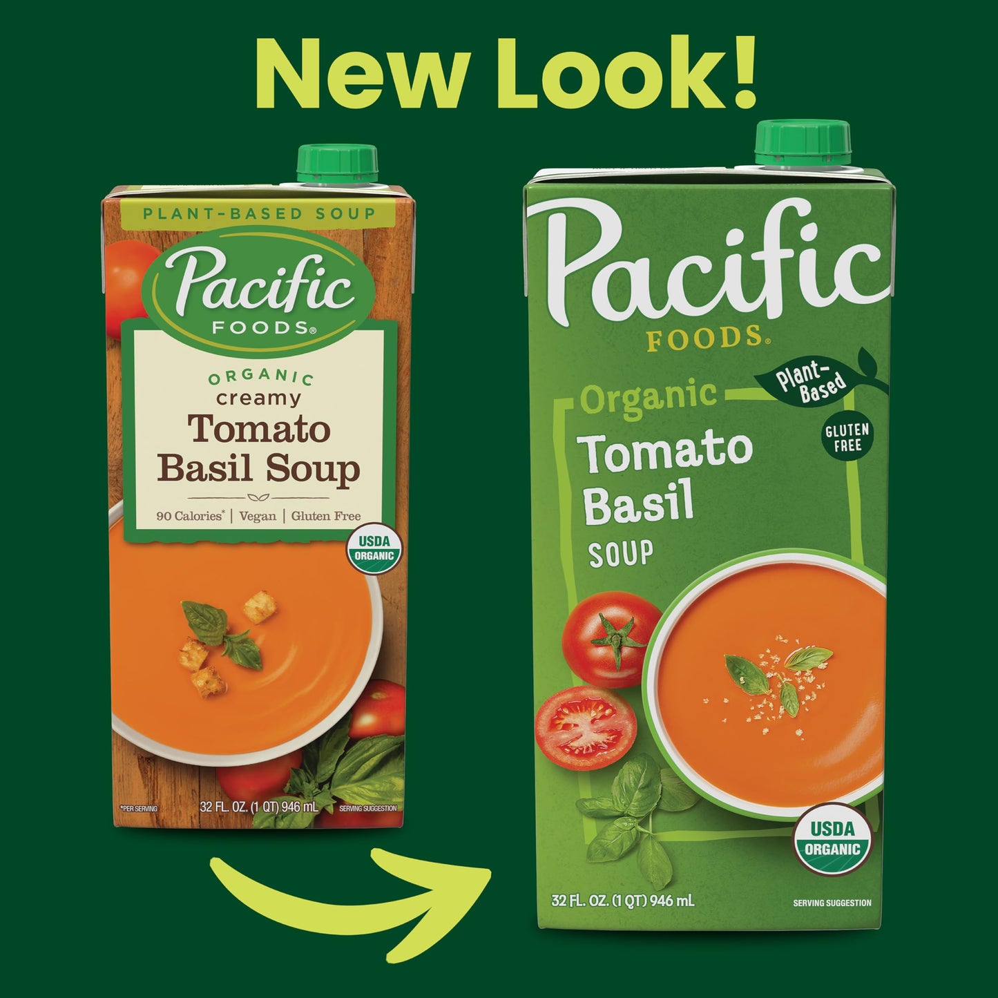 Pacific Foods Organic Tomato Basil Soup, Plant Based, 32 Oz Carton