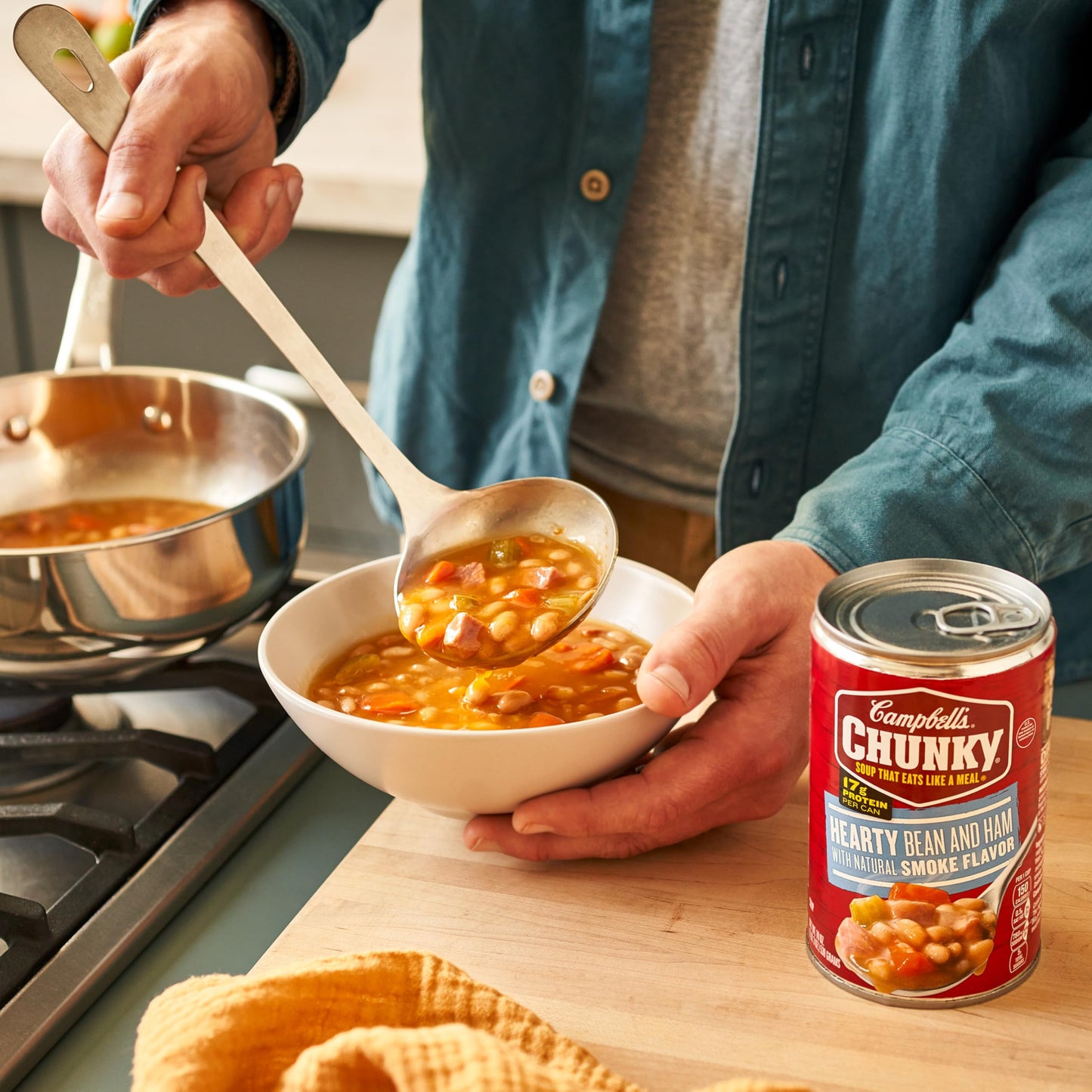 Campbells Chunky Soup, Hearty Bean Soup With Ham, 19 Ounce Can (Case Of 12)