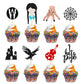 Arthsdite Cupcake Toppers 24Pcs Set, Black Eagle & Cobweb Design, Cardboard, Small, Wednesday Addams Theme