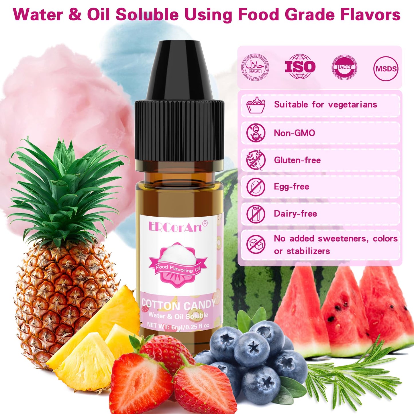 Food Flavoring Oil - Concentrated Candy Flavors, 6 Liquid Lip Gloss Flavoring Oil, Cotton Candy Pineapple Flavor Oil For Baking,