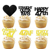 18pcs Black Gold Glitter Dessert Cupcake Pick for Straight Outta 1978 Cheer to 47 Years Old Theme Decor Supplies Happy 47th Birt