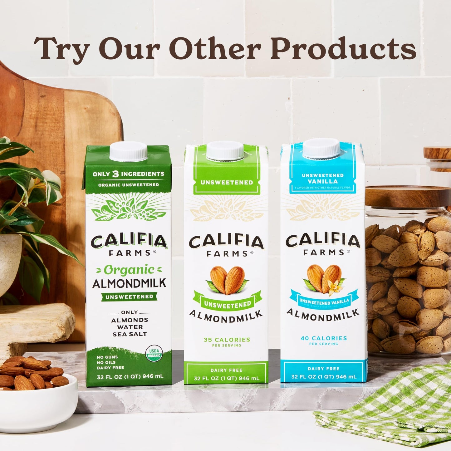 Califia Farms - Unsweetened Vanilla Almond Milk, 32 Oz (Pack Of 6), Dairy Free, Vegan, Plant Based, Keto, Shelf Stable, Vegan, G