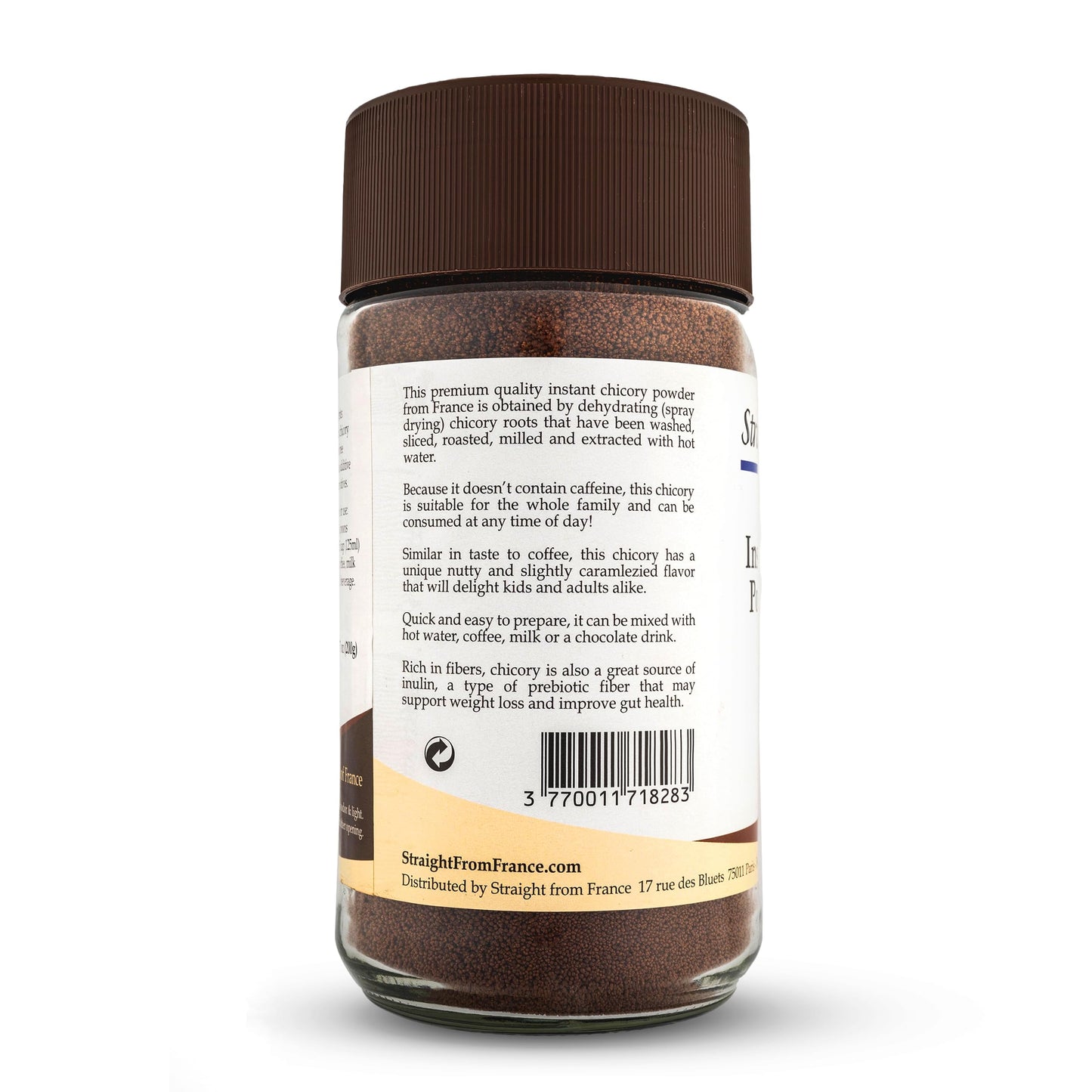 Straight from France Genuinely French Instant Chicory Powder, Caffeine Free Coffee Substitute, 7 Oz, Non-GMO, All Natural