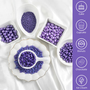 Kasvan Edible Pearl Sugar Sprinkles, Purple Sprinkles For Cake Decorating, 230G/8.1Oz, Ice Cream Toppings And Cookie Decorating,