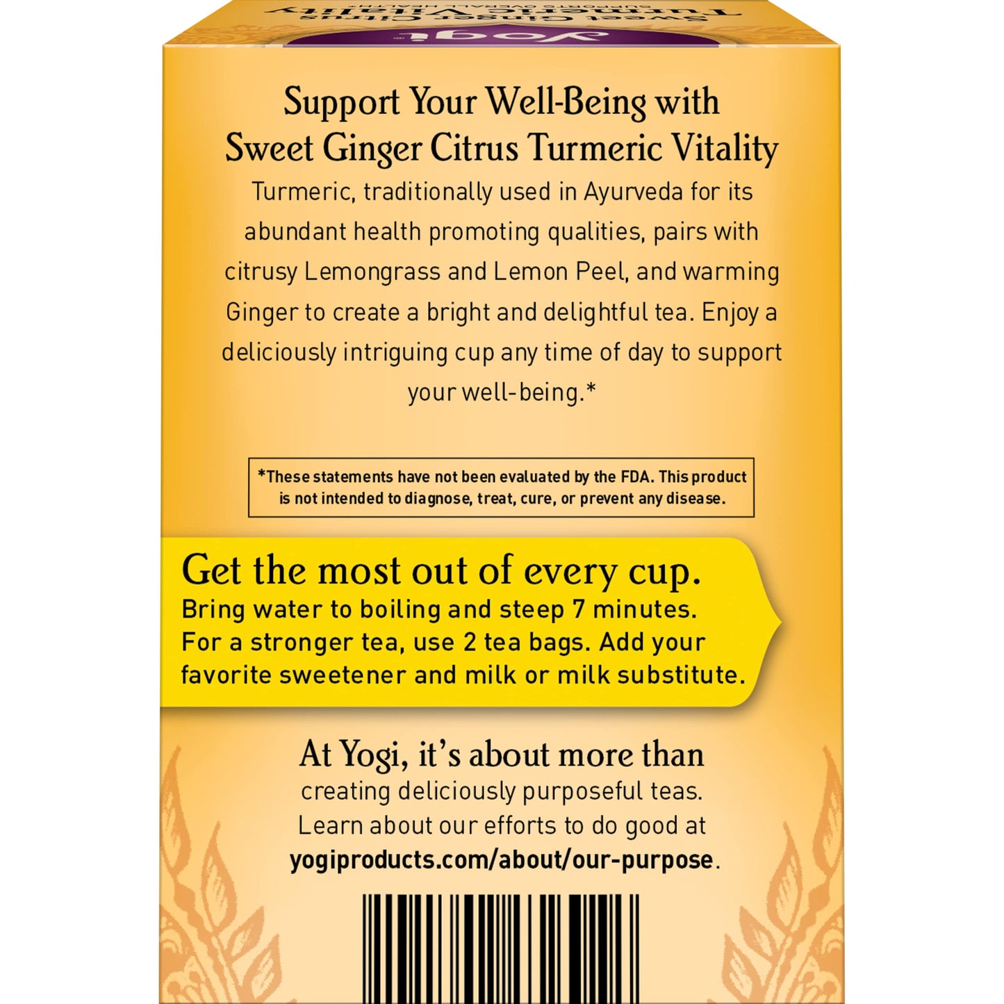 Yogi Tea Sweet Ginger Citrus Turmeric Vitality - 16 Bags per Pack (4 Packs) - Organic Ginger & Turmeric Root Tea - Supports Well